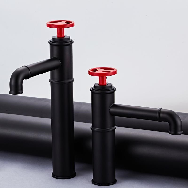 全铜黑色工业风水龙头LOFT水管冷热浴室洗脸洗脸盆台盆水龙头