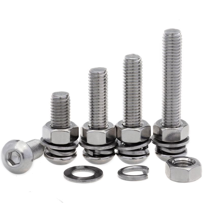 304不锈钢圆头内六角螺栓螺丝螺母套装大全平弹垫组合ISO7380 M6