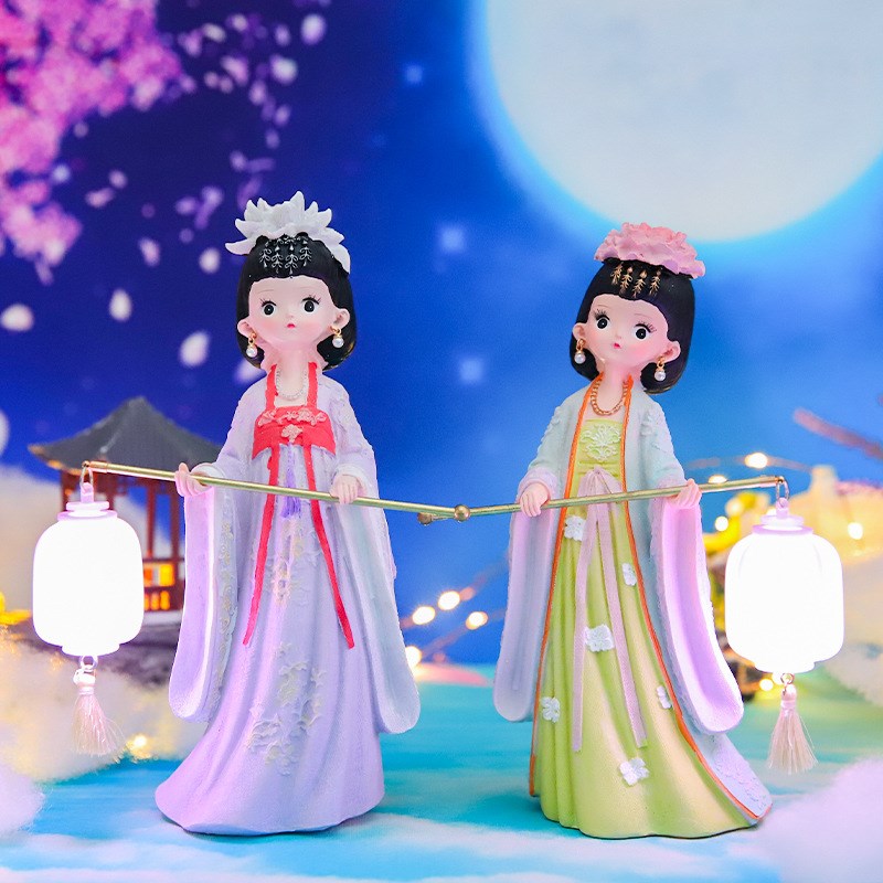 宫廷汉服风提宫灯树脂女孩公主家居饰品摆件公仔闺蜜礼物古风娃娃