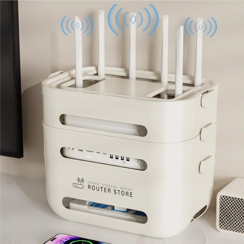 wifi路由器收纳盒电视机顶盒置物架桌面插座无线光猫电线整理神器