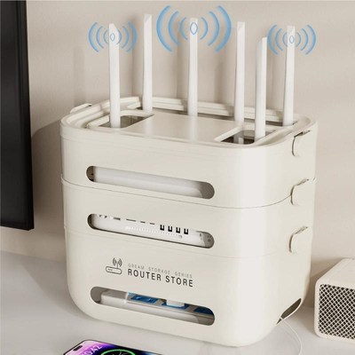wifi路由器收纳盒电视机顶盒置物架桌面插座无线光猫电线整理神器