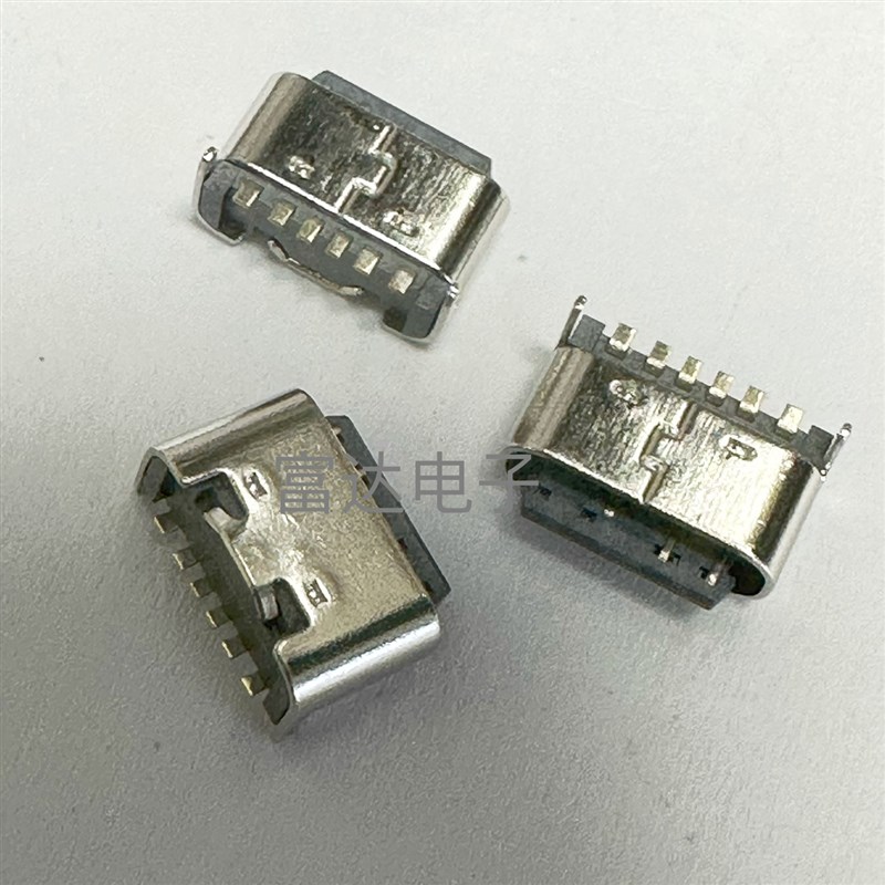 USB连接器TYPE-C母座6P卧式两脚插6PIN短体直插母头高5.0