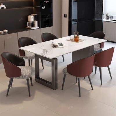 大理石餐桌组合现代简约休闲小户型吃饭长方形桌子家用