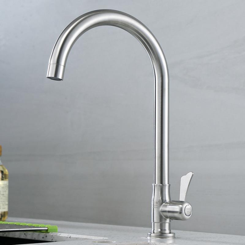 SUS304不锈钢厨房洗菜盆单冷水龙头水槽带滚珠可旋转龙头