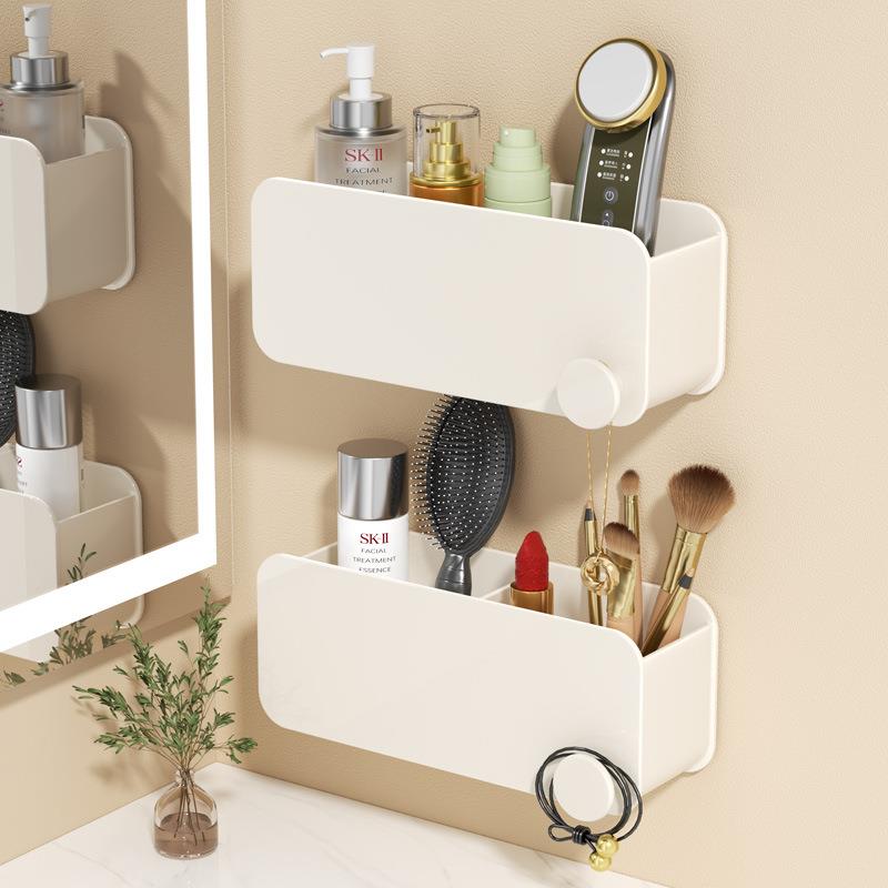奶油风卫生间置物架白色浴室洗漱台免打孔壁挂牙刷牙膏梳子收纳筒