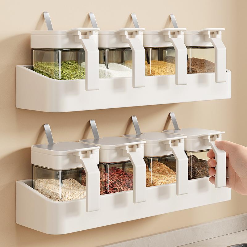 调料盒置物架白色厨房组合套装调味罐瓶收纳架家用墙壁挂盐罐密封