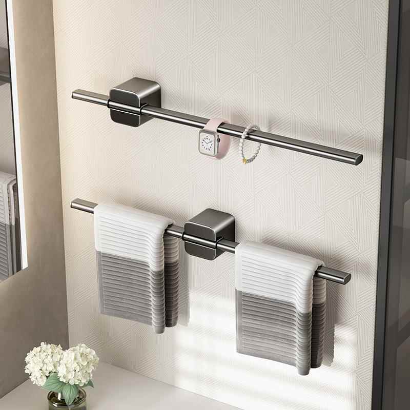枪灰色卫生间毛巾架免打孔厕所挂毛巾杆极简轻奢单杆浴室置物架子