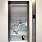 新款 一梯一户g高级电梯门贴纸猫和老鼠图案装 饰遮丑入户门口贴画