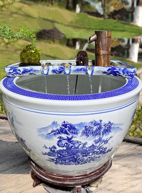 陶瓷流水器大型鱼池鱼缸假山水景盆景流水摆件循环过滤装饰造景