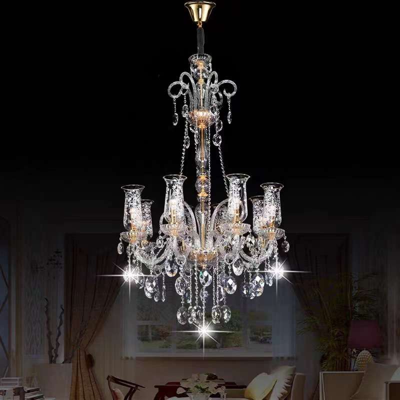 新款欧式法式水晶吊灯复试楼客厅灯楼梯玄关灯酒店奢华大堂灯轻奢