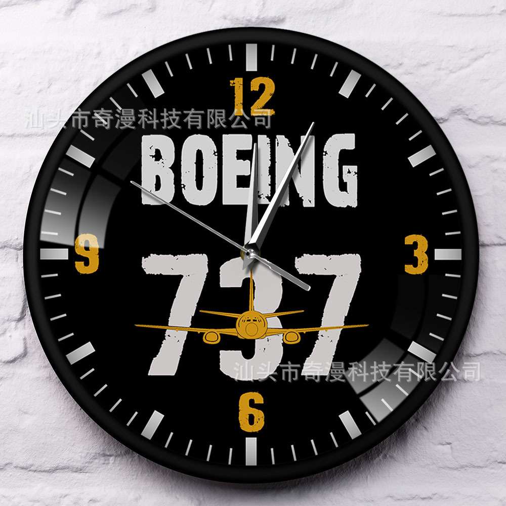 金属外壳挂钟波音737飞机意寓墙钟家居装饰BOEING 737时尚时钟