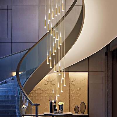 楼梯长吊灯现代简约别墅大气北欧客厅创意个性旋转loft复式楼吊灯