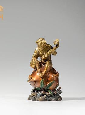 铜金岁月如意猴子铜摆件生肖猴寿桃如意猴铜器工艺品客厅桌面装饰