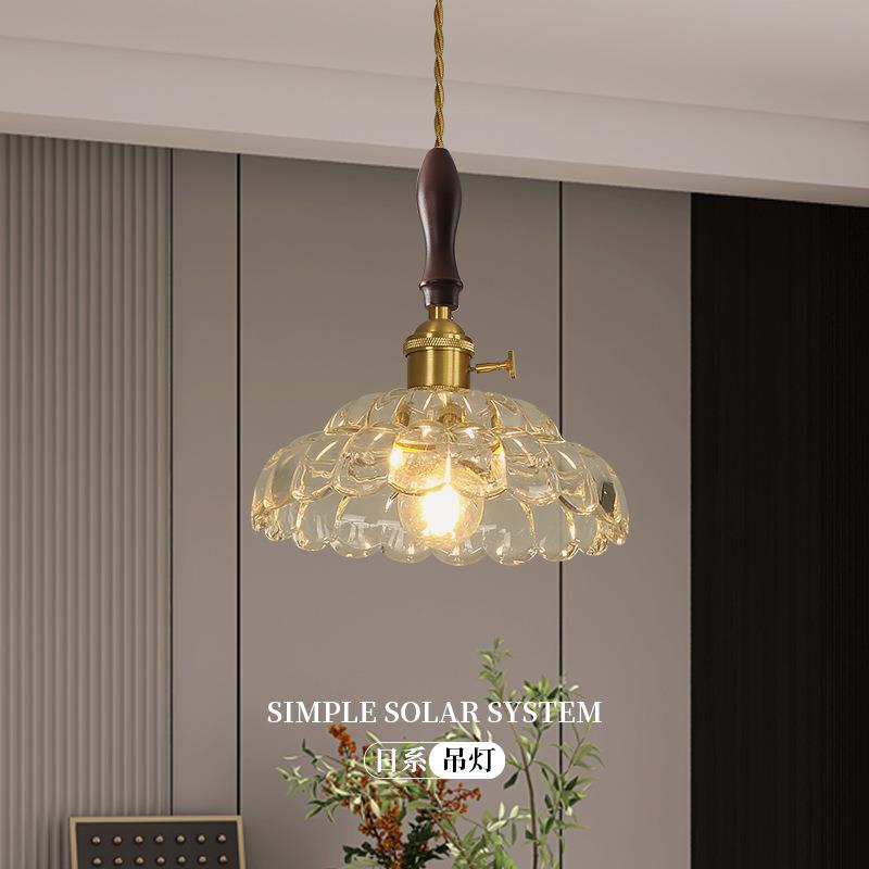 日式复古玻璃吊灯黄铜胡桃木婚庆吊灯橱窗咖啡厅餐厅吧台床头吊灯