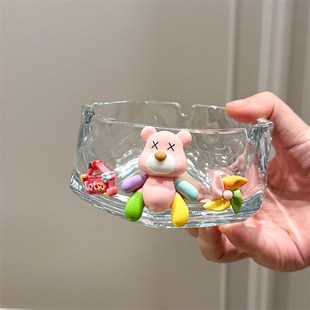 家用轻奢客厅办公桌烟灰盅高级感 水晶玻璃烟灰缸可爱卡通创意个性