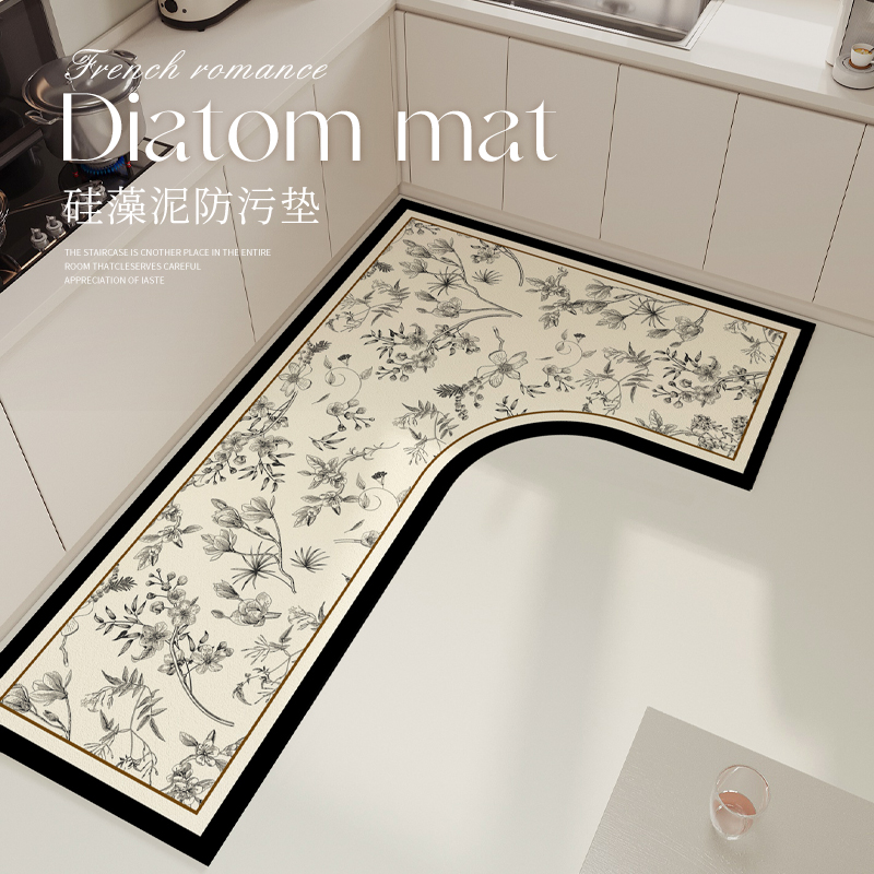 厨房地垫7字型2024新款硅藻泥吸水脚垫门口防滑耐脏地毯可定制