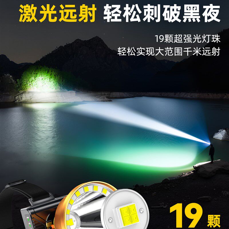 头灯2025新款强光超亮超长续航头戴式钓鱼专用灯赶海户外充电矿灯