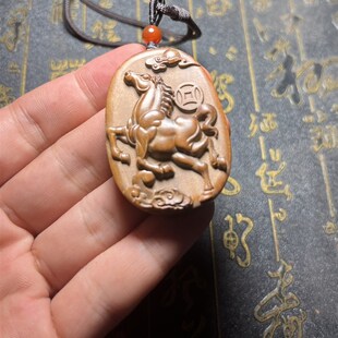 雷击木马吊坠挂件道家天然雷击枣木祝由木雕手把件木牌无事牌定制