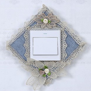 欧式开关保护套简约现代布艺蕾丝开关贴墙贴可放手机插座装饰免粘