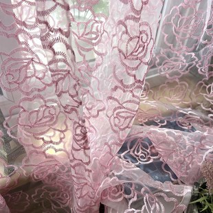 美式小清新绣花半帘粉色成品小窗帘短帘橱柜帘书橱遮挡帘隔断帘