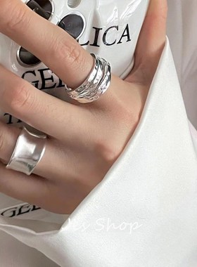 Jes Shop磨砂雾面戒指时尚宽面不规则缠绕个性开口指环气质食指戒
