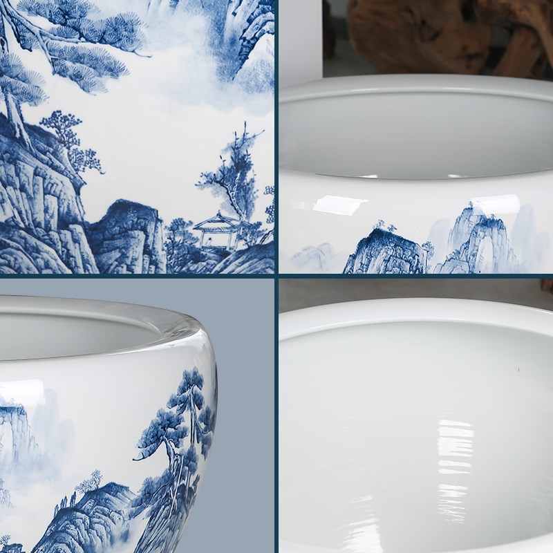 景德镇陶瓷大缸大型金鱼缸手绘青花山水缸睡莲荷花盆大号庭院造景