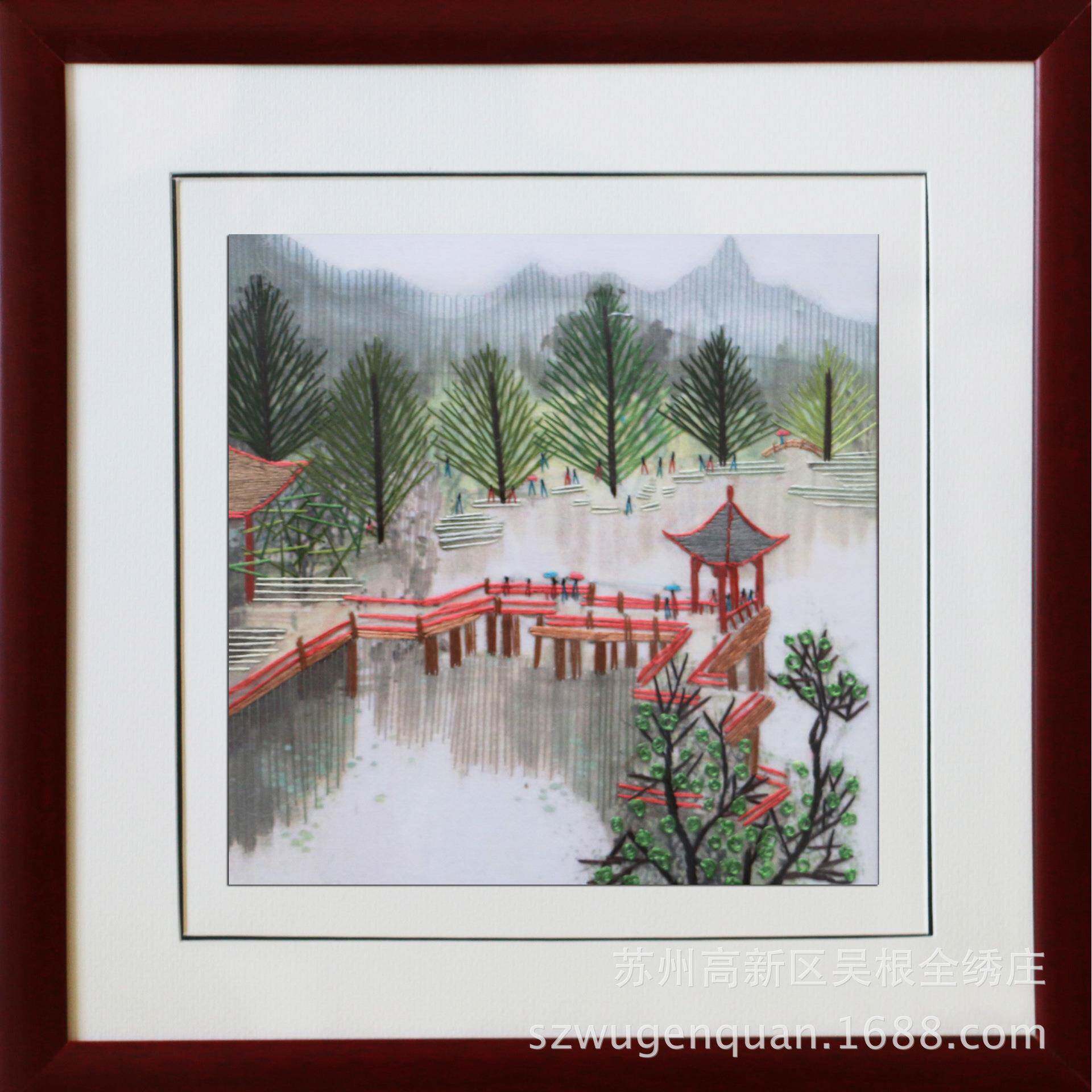苏绣成品挂画客厅书房卧室江南水乡风景室装饰画带框手工刺绣挂画