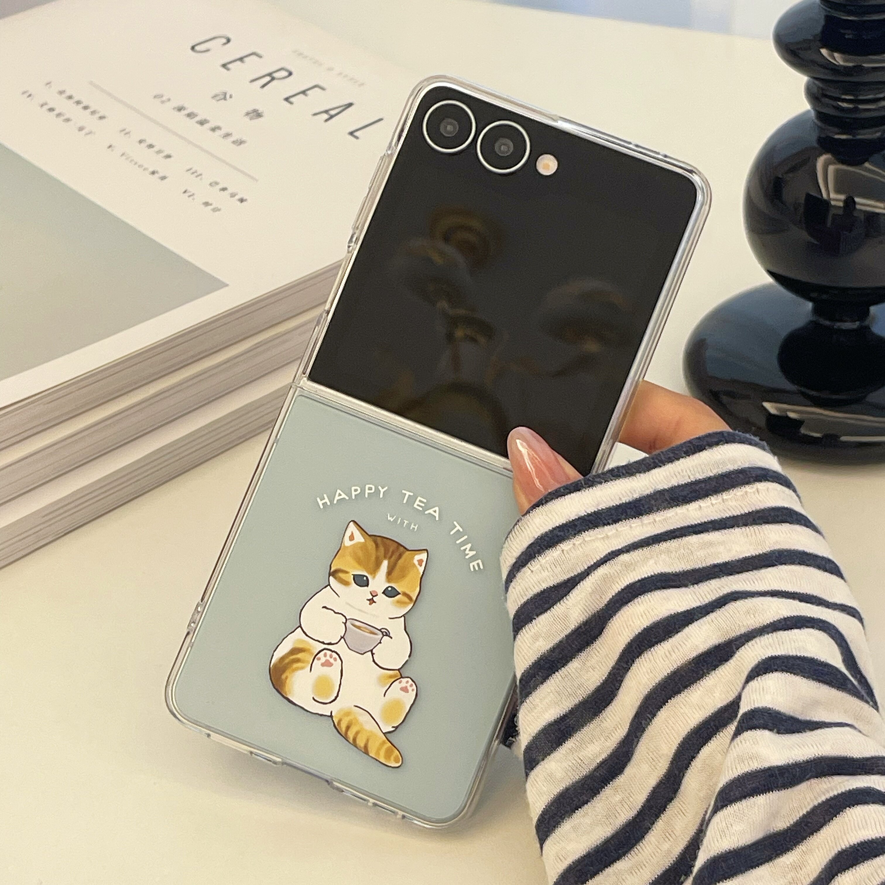 喝咖啡猫咪 仙女棒小羊 适用新款三星Zflip7手机壳超薄Zflip6保护套透明防指纹Zflip5折叠屏抗氧化防摔