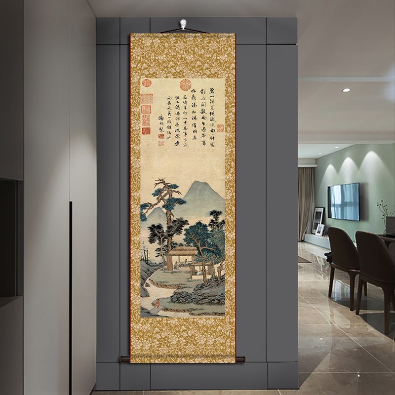 听琴图宋徽宗赵佶国画条幅挂画仿古字画卷轴丝绸画装饰画定制礼品