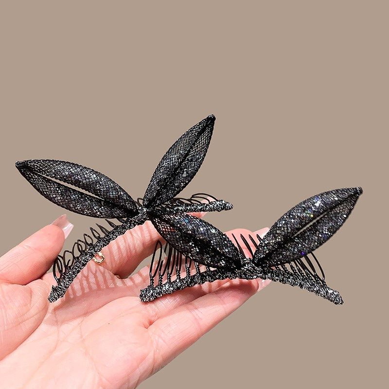 2023年新款流沙亮钻兔耳朵发夹少女甜美碎发夹刘海夹插梳顶夹发卡