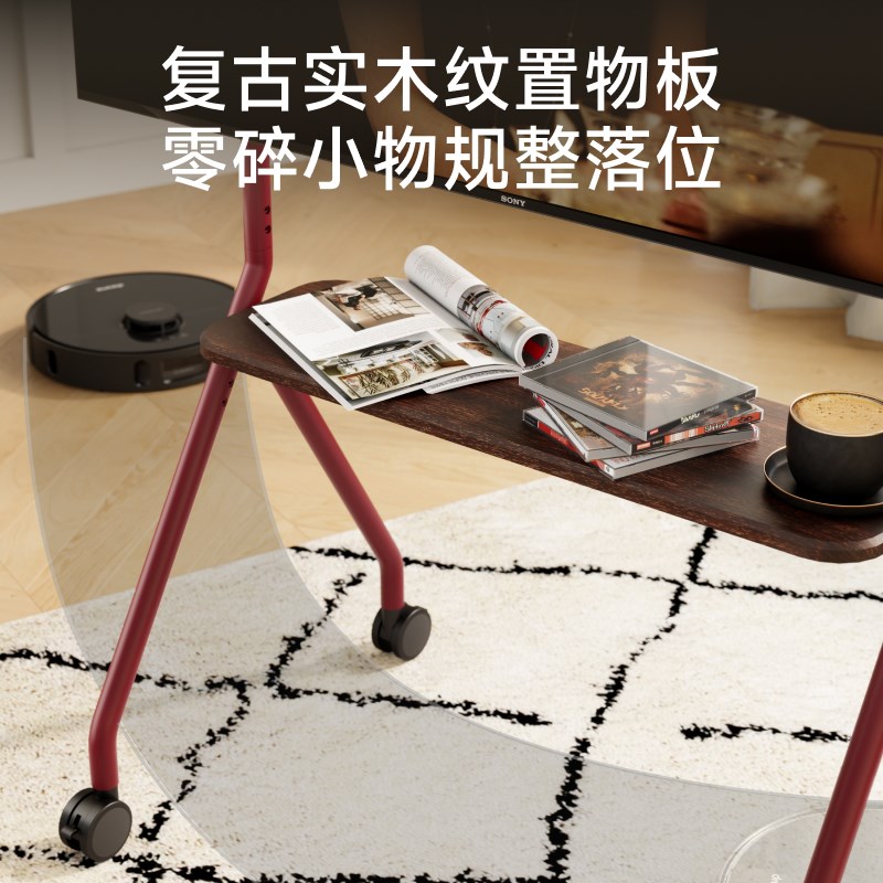 北弧移动落地电视机支架带轻音滚轮艺术榉木挂架适用49-75寸FS350