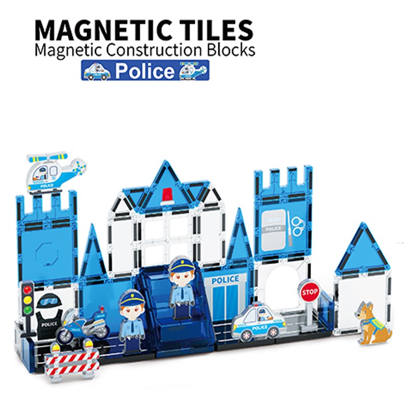 信必达儿童磁力玩具新款双尺寸工程车道路磁力片磁力积木