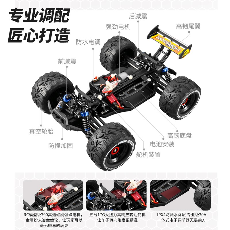 无刷专业rc遥控车玩具成人四驱高速漂移越野攀爬大脚赛车男孩汽车