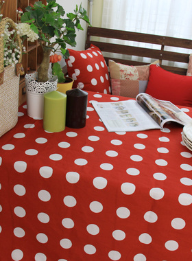 美式乡村圣诞节新年复古田园红色波点台布 餐桌布 桌旗茶几布盖布