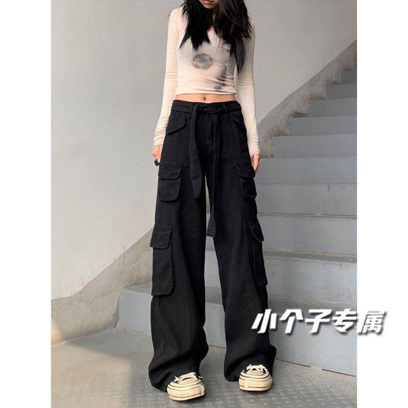 小个子美式复古黑色牛仔裤女款直筒裤子夏季新款高腰宽松阔腿长裤