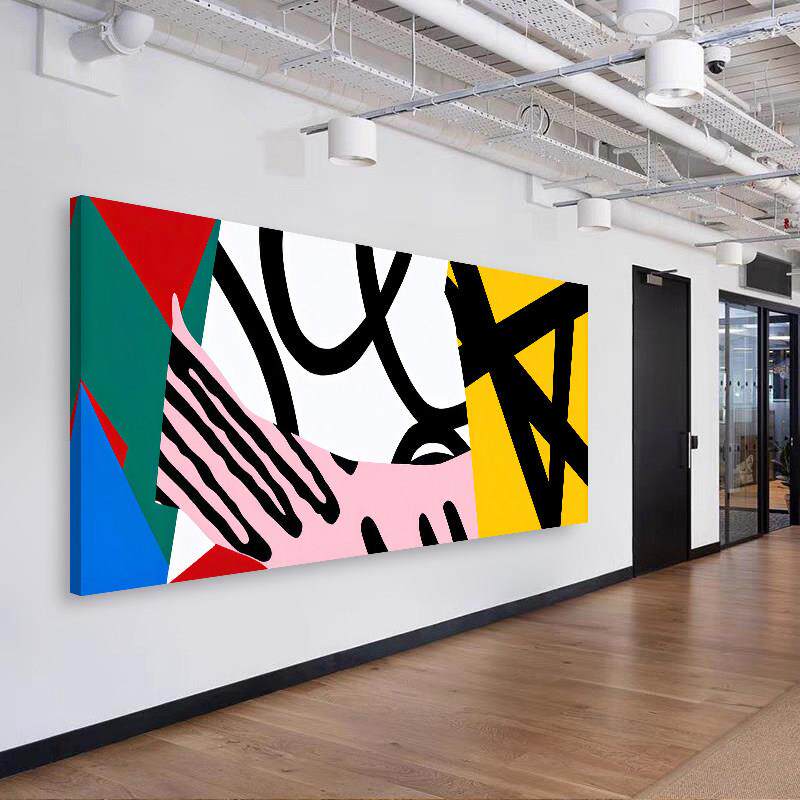 多巴胺装饰画潮流涂鸦彩色抽象色块艺术电竞酒店酒吧横幅巨幅挂画