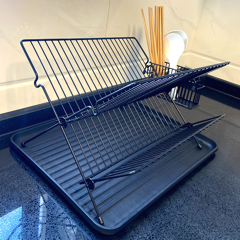 厨房X型折叠沥水架简约二层置物架台面碗盘收纳架多功能放碗碟架