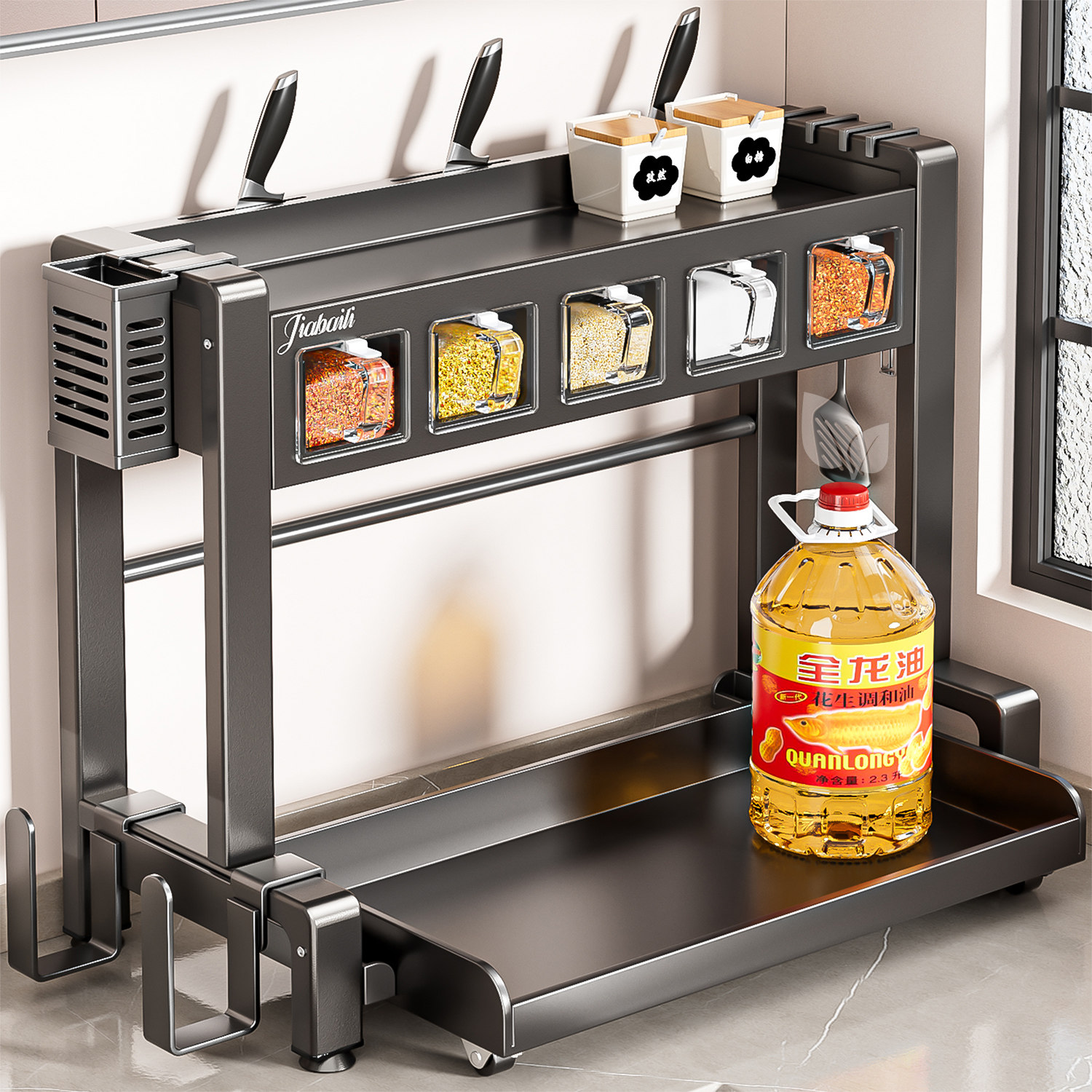 2026新款抽拉式厨房调料品置物架多功能台面调味料瓶罐筷子收纳盒