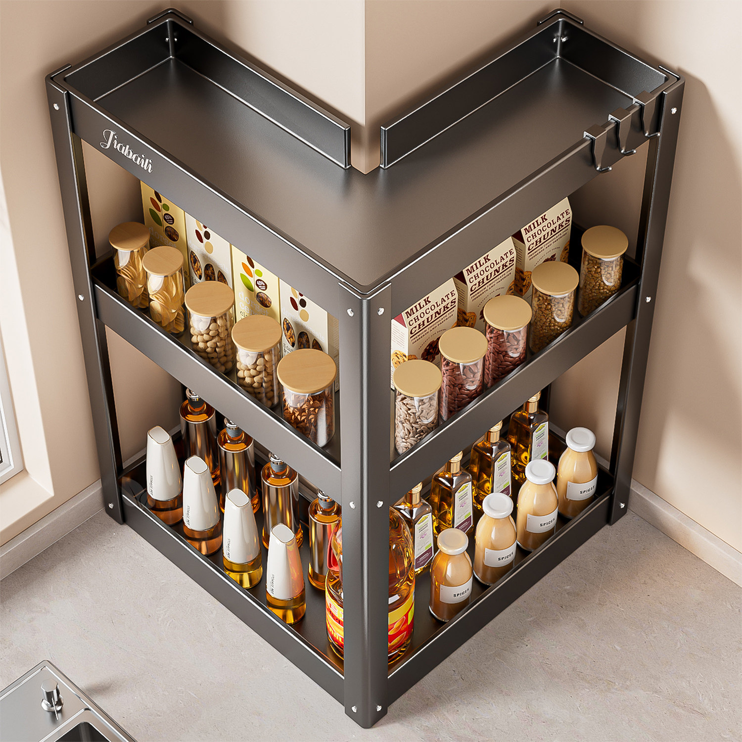 厨房转角调料品置物架多功能90度台面拐角调味料刀架收纳放置