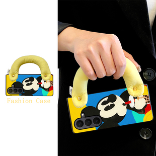 w24 zfold5 w23 w26 尾火虎适用三星ztrifold手机壳三折叠奶茶米奇皮纹壳翻盖可爱趣味卡通腕带日韩风zfold7