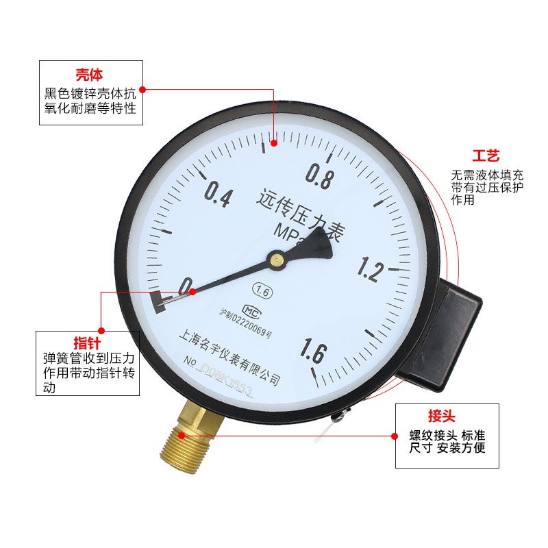 YTZ-150电阻远传压力表1.6MPa恒压供水远程配变频器专用压力传感