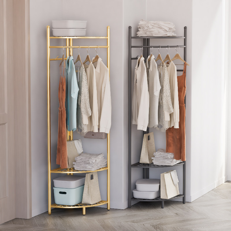 家用转角衣帽架落地卧室拐角挂衣架简易三角置衣架小型收纳架子