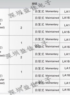 仪佳一佳YJLA16-22BN按钮开关点动复位直径16MM圆型六脚电源启动
