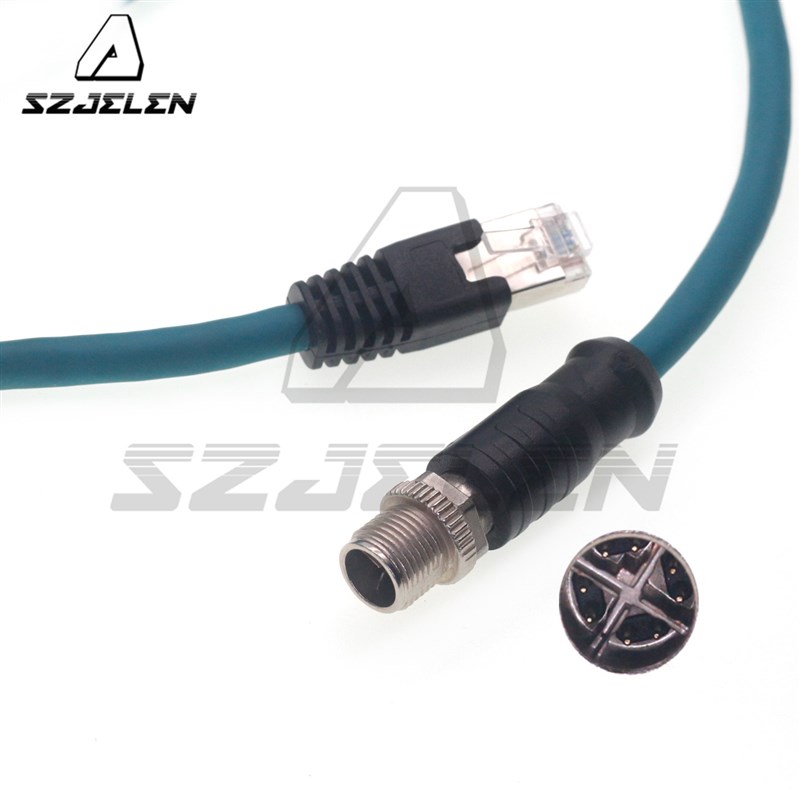 M12-X-8针转RJ45编码线以太网网线直头8针线缆X型高柔双屏蔽双绞