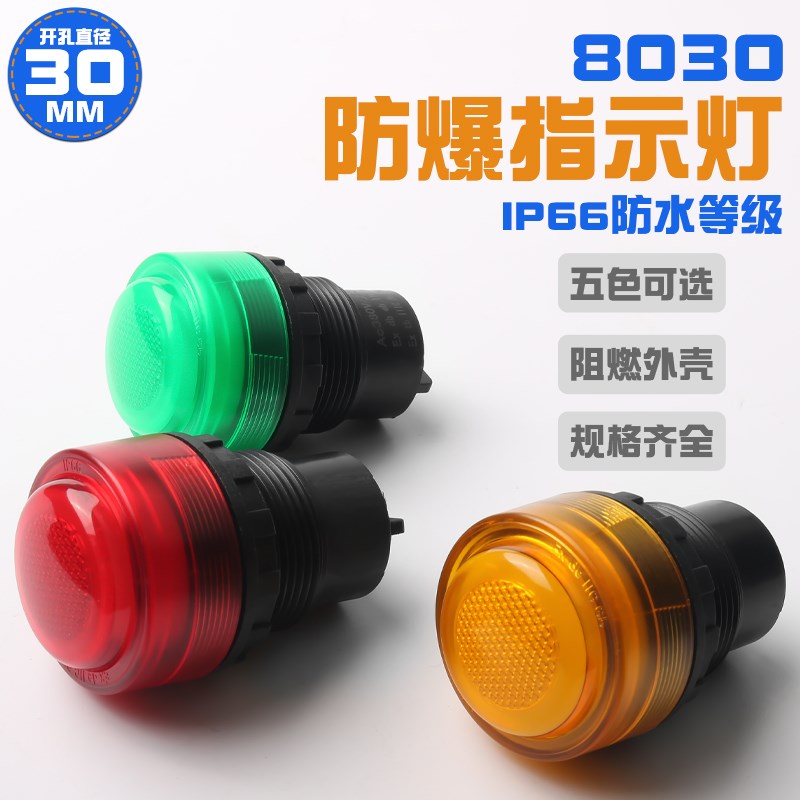 8030防爆信号灯开孔30MM红绿黄电源防爆箱指示灯24V36V220V380V