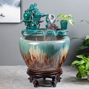 景德镇陶瓷金鱼缸阳台办公室客厅流水摆件水缸循环过滤庭院大缸盆