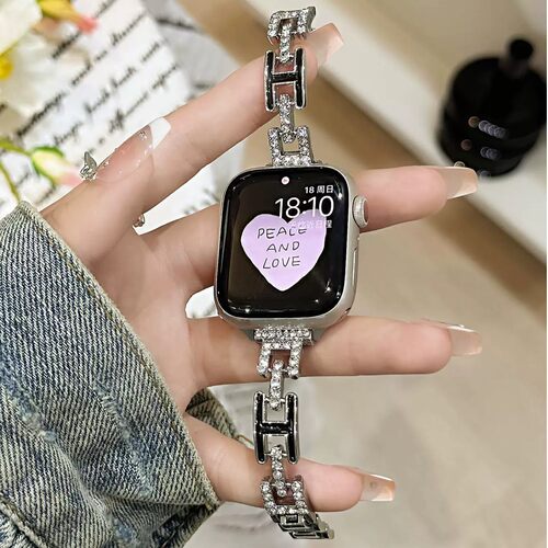 日本MLINJ适用applewatchS11表带金属闪钻链条苹果手表iWatchs10