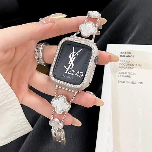 日本MLINJ苹果手表iwatch表带s11专用四叶草s10女款腕表高级感