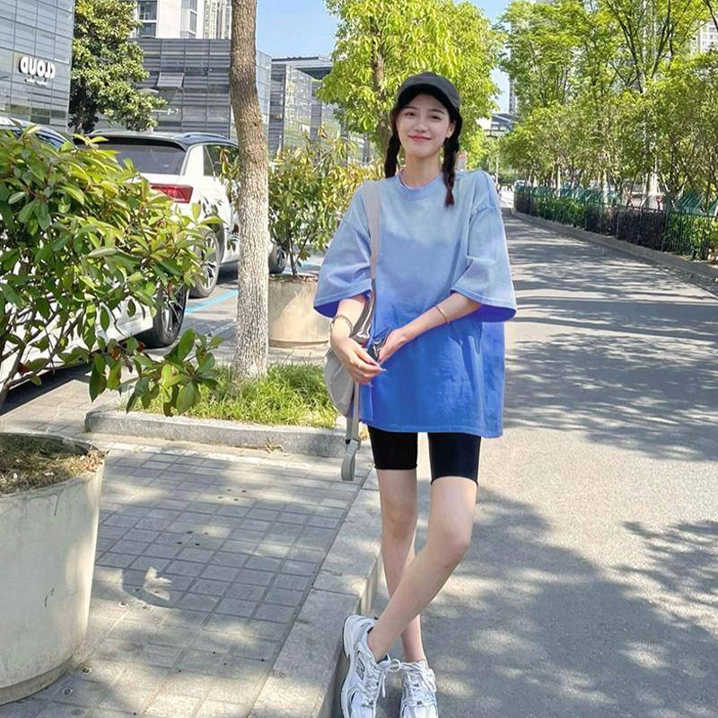 多巴胺穿搭渐变短袖t恤女2025新款夏季宽松大版欧货潮牌高端上衣
