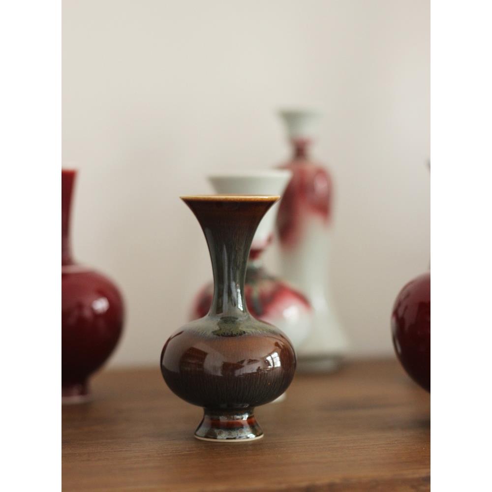 三生器物新品手工多彩小号茶席花瓶禅意花器中式风陶瓷摆件小花瓶